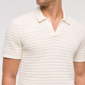 Abercrombie & Fitch Men’s Textured Knit Polo Sweater, Size XL Cream Short Sleeve